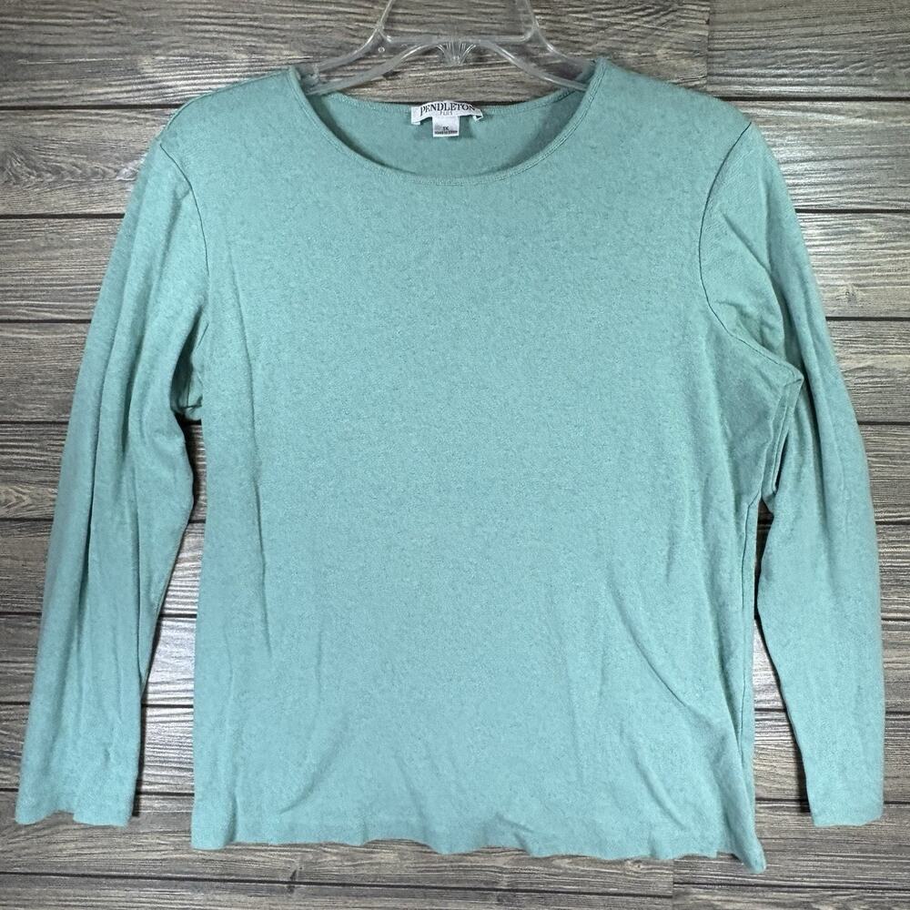 Pendleton Plus Size 1X Light Teal Long Sleeve Crew Neck Cotton Top Shirt Women